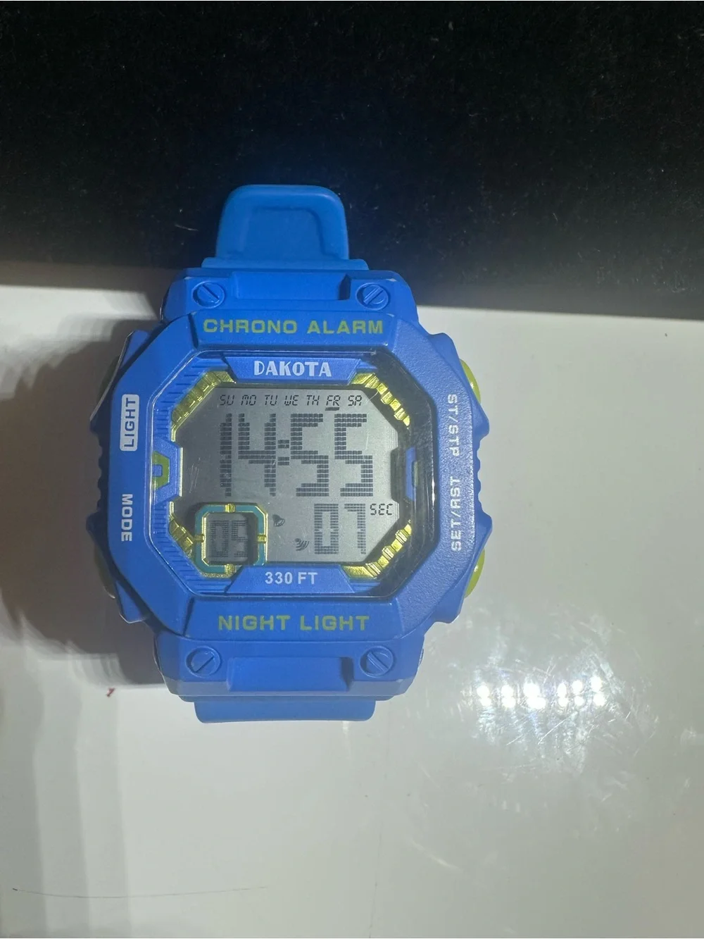 Blue Silicone Kids Digital Watch with Yellow Buttons